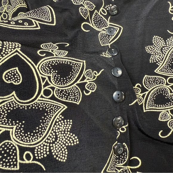 es•se Black Tunic Top Heart Pattern Button Front Small Knit VTG 90s Esse - Picture 9 of 14